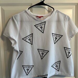 GUESS White crop top logo shirt
